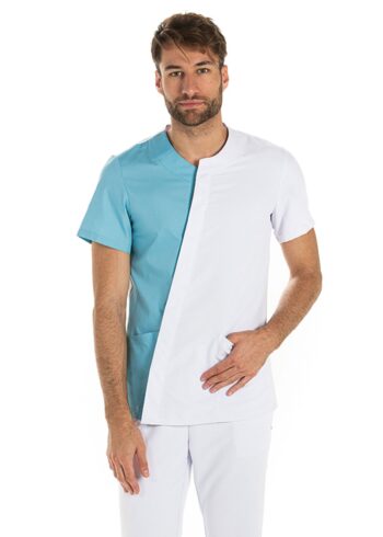 Chaqueta hombre asimetrica azul porcelana