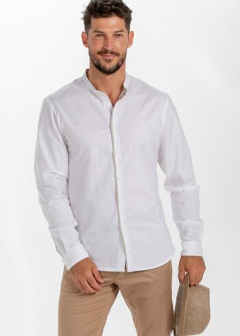Camisa caballero blanca cuello mao
