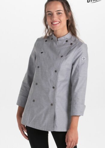 Chaqueta cocinera corchetes gris rejilla