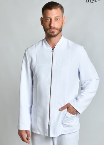 Chaqueta de hombre blanca con cremallera dorada