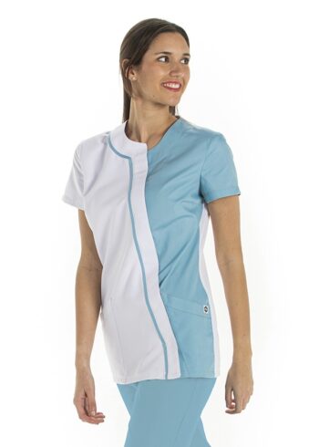 Chaqueta microfibra asimétrica azul porcelana