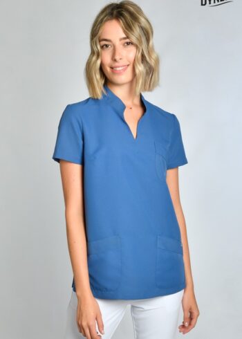 Casaca microfibra azul cuello mao