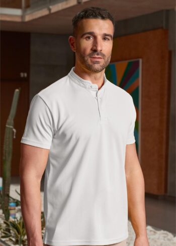 Polo caballero cuello mao, manga corta, Coolmax