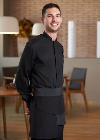 Delantal corto, diseño elegante, bolsillo oculto , superposiciones